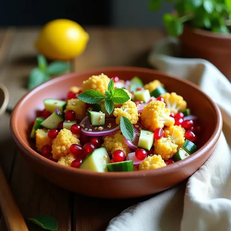 Fattoush de Coliflor y Granadina: Ensalada Árabe Sin Gluten y Detox en 15 Minutos