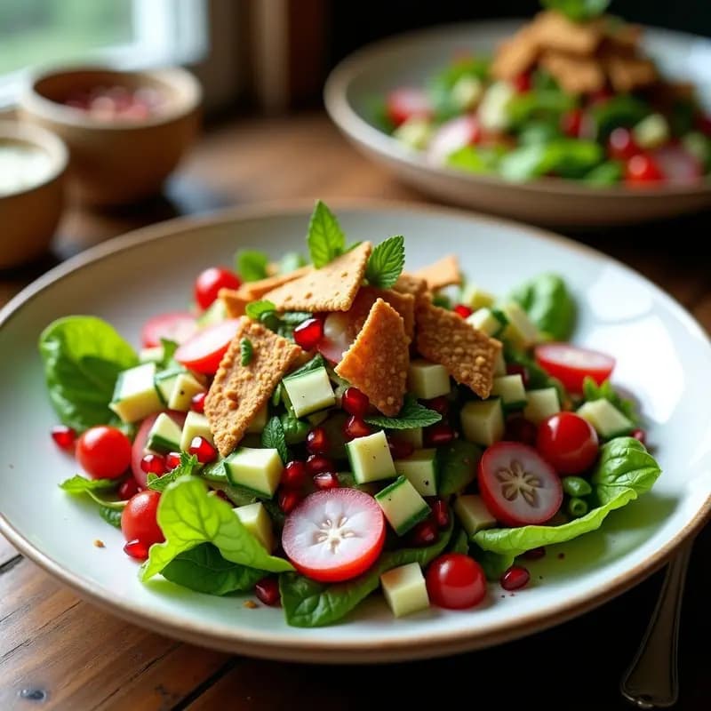 Fattoush con Granada y Hierbabuena: Ensalada Libanesa Refrescante y Sin Gluten