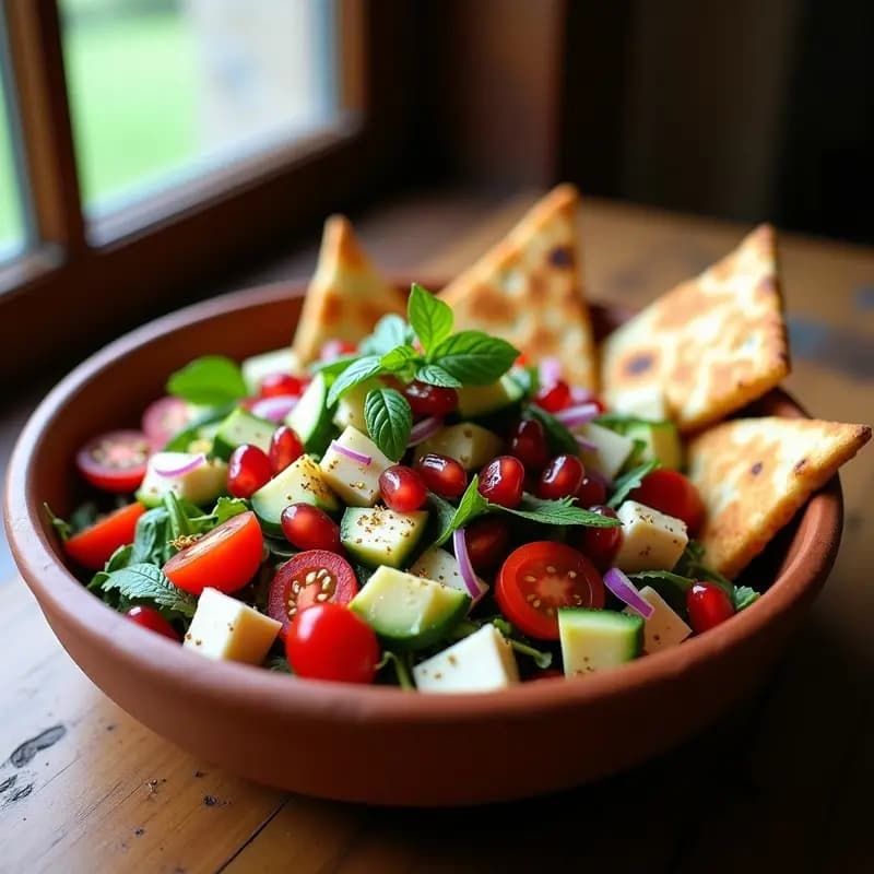 Fattoush con Granadas y Queso Halloumi: Ensalada Libanes con Toque Dulce-Salado