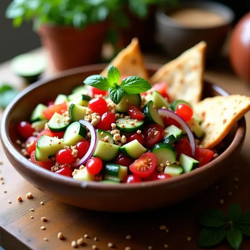 Fattoush con Granadas y Mentas Frescas: Ensalada Libanes con Toque Afrutado