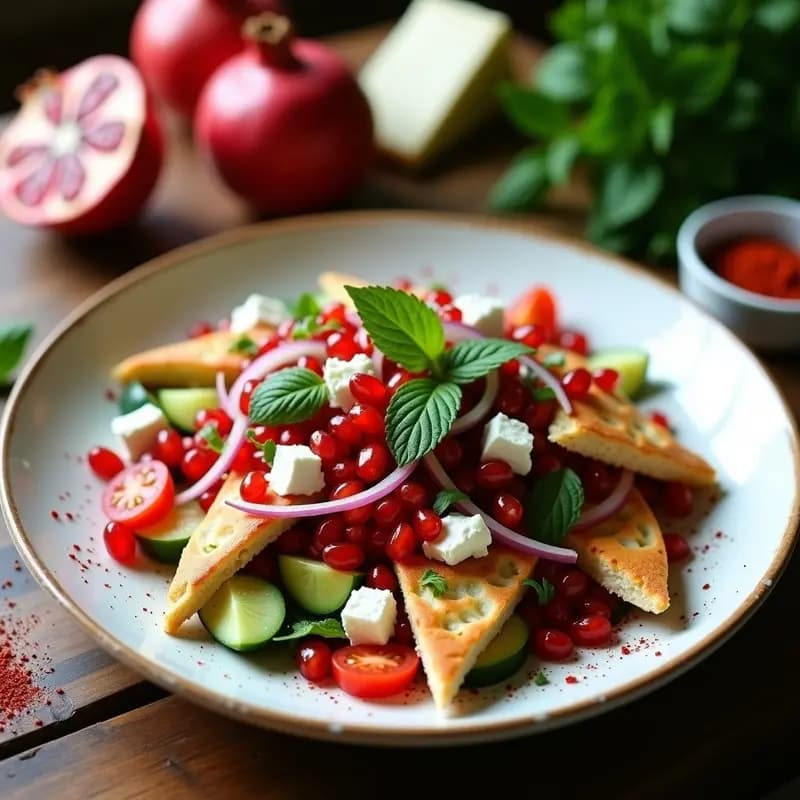 Fattoush con Granadas y Queso de Cabra: Ensalada Libanesas Fresca y Sin Horno
