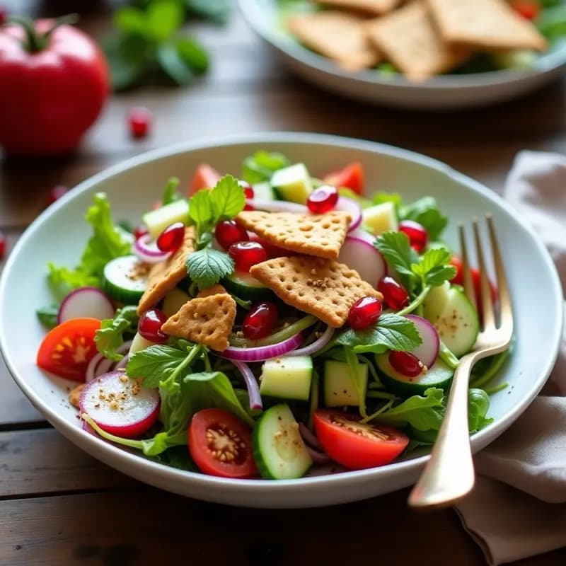 Fattoush de Granadas y Zaatar: Ensalada Libanesa Crudivegana con Crujiente de Pan