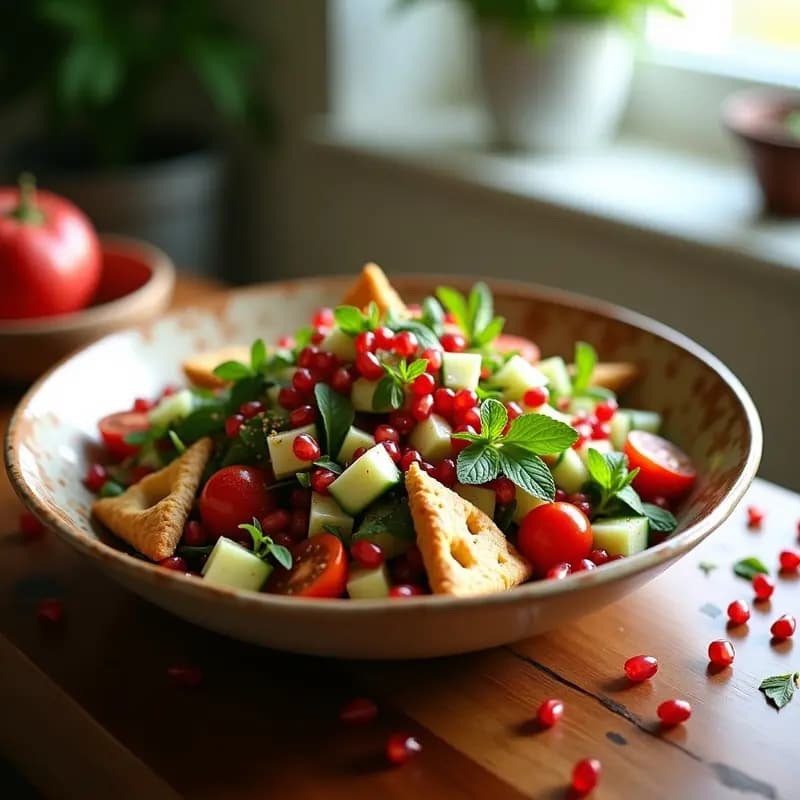 Fattoush de Granado y Hierbas Frescas: Ensalada Libanés con Toque Ácido
