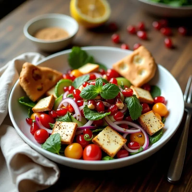 Fattoush con Granados y Queso Halloumi a la Plancha: Ensalada Libanesa Gourmet en 15 Minutos