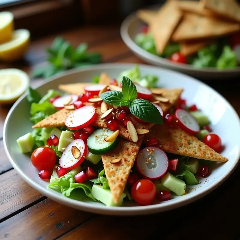 Fattoush libanés con Granados y Hierbabuena: Ensalada Árabe Fresca y Crudivegana