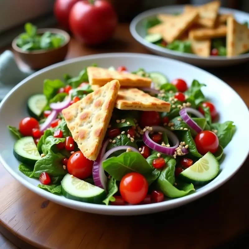 Fattoush de Granos de Granada y Mentas: Ensalada Libanes Vegana y Sin Gluten