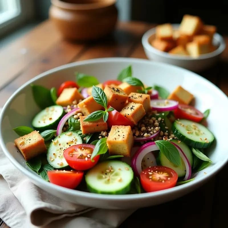 Fattoush Libanés con Pan de Almendra: Ensalada Árabe Keto y Crujiente