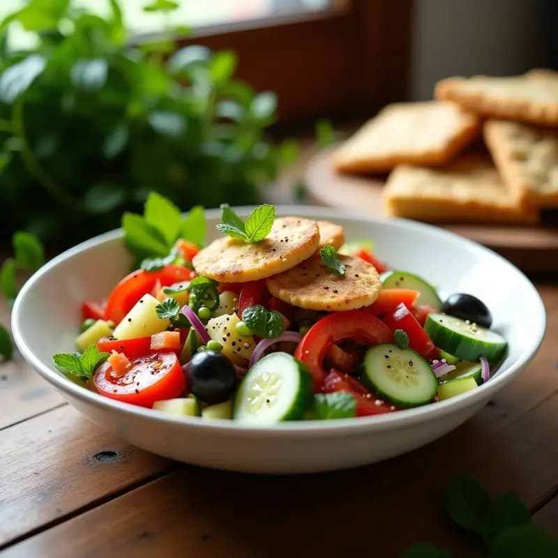 Fattoush con Pan de Almendra y Zaatar: Ensalada Libanesas Sin Gluten y Crudivegana