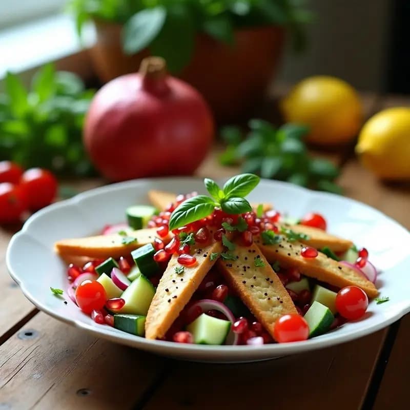 Fattoush de Pan Árabe con Granada y Menta: Ensalada Libanesas Sin Gluten