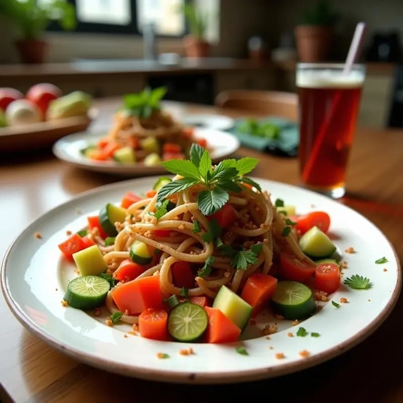 Fattoush de Pan Árabe y Verduras Frescas: Ensalada Libanesa Crujiente con Sumac