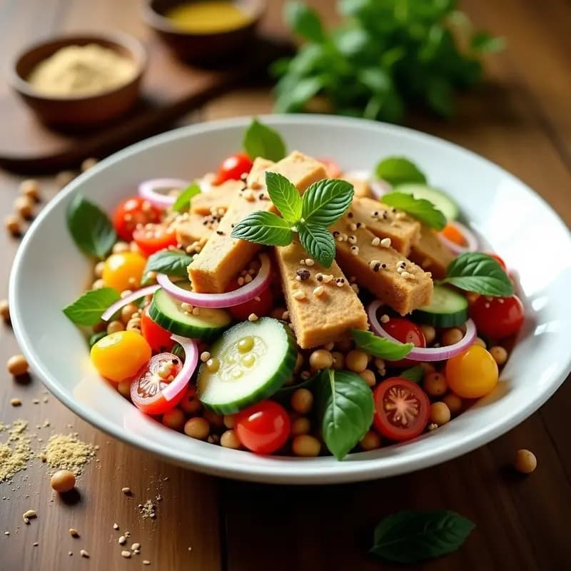 Fattoush Libanesa con Pan de Garbanzo Crujiente: Ensalada Vegana y Sin Gluten