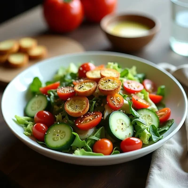 Fattoush de Pepino y Mentira: Ensalada Libanesa con Crujientes de Pan Sin Gluten