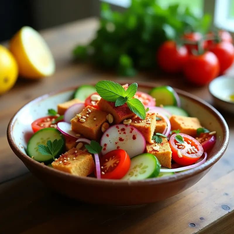 Fattoush de Pepino y Rábanos con Limón Sumac: Ensalada Libanesa Sin Gluten