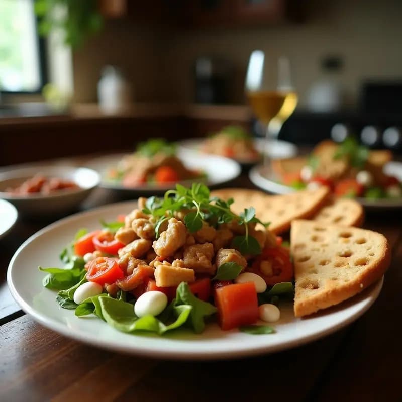 Fattoush con Pollo a la Parrilla: Ensalada Árabe con Crujiente de Pan Pita