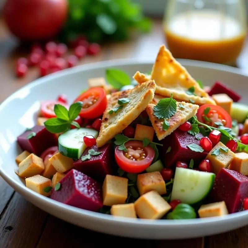 Fattoush de Remolacha y Granado: Ensalada Libanesa Vegana y Colorida