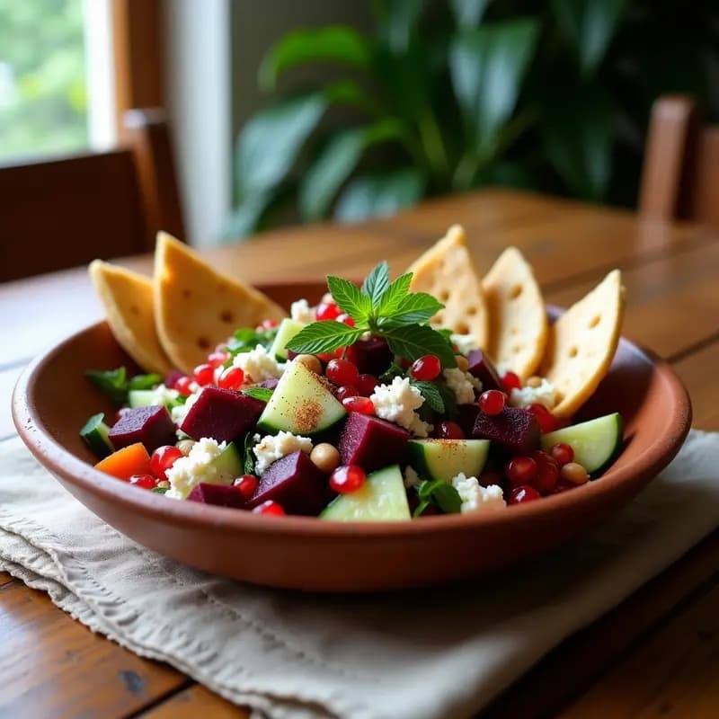 Fattoush de Remolacha y Queso de Cabra: Ensalada Libanes Vegana con Granadas
