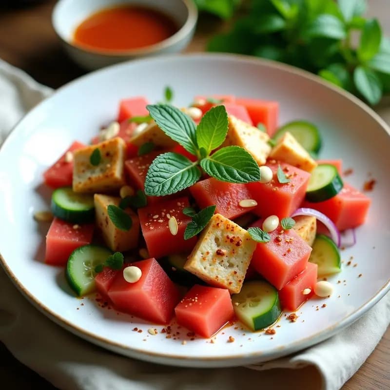 Fattoush de Sandía y Mentha: Ensalada Siria Refrescante y Sin Gluten