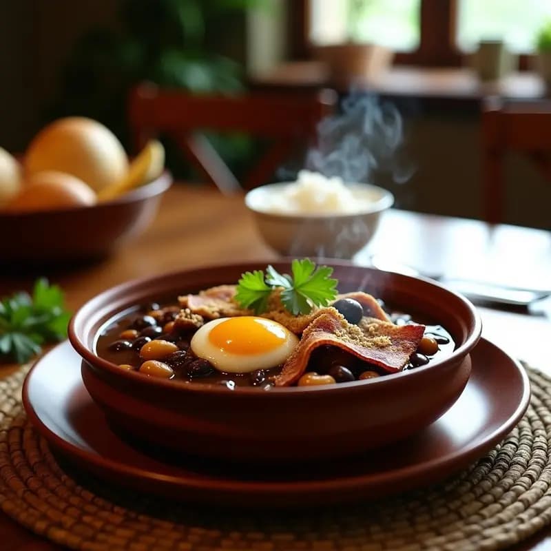 B conteúdo de Feijão Tropeiro con Tocino Ahumado: Receta Brasilera de Invierno en Olla Lenta