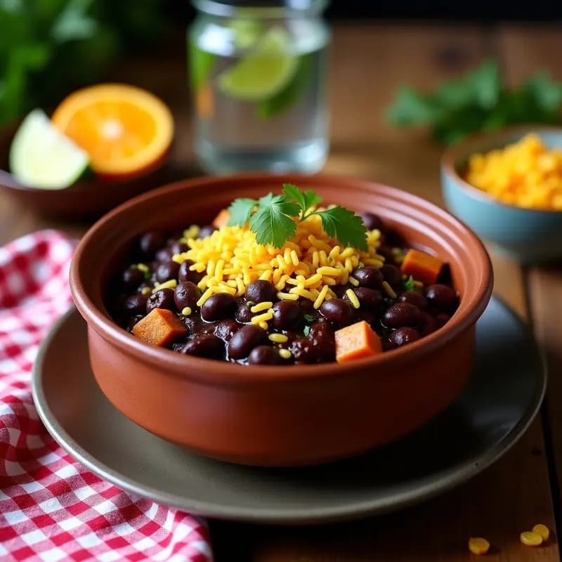 Feijoada de Black Beans y Tempeh con Farofa de Yuca: Versión Brasileña Vegana y Sin Cerdo