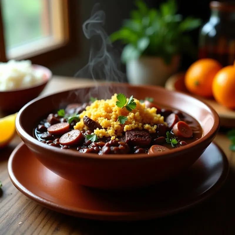 Feijoada Brasileira con Farofa de Yuca: Receta de Carne y Frijoles Negro en Olla