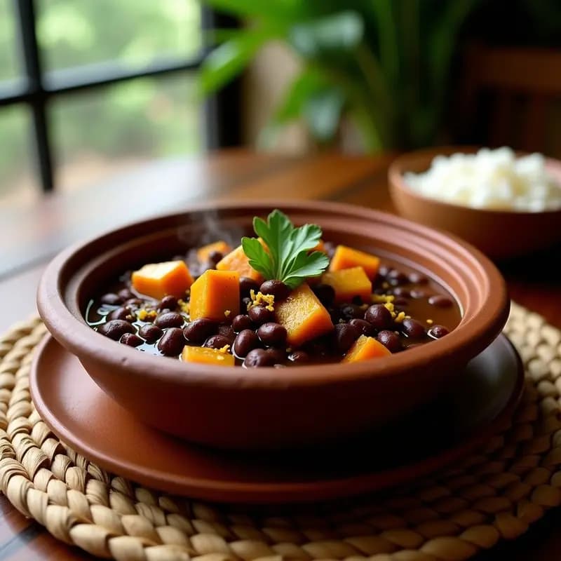 Feijoada Brasileira Vegana: Estofado de judías negras con tofu ahumado