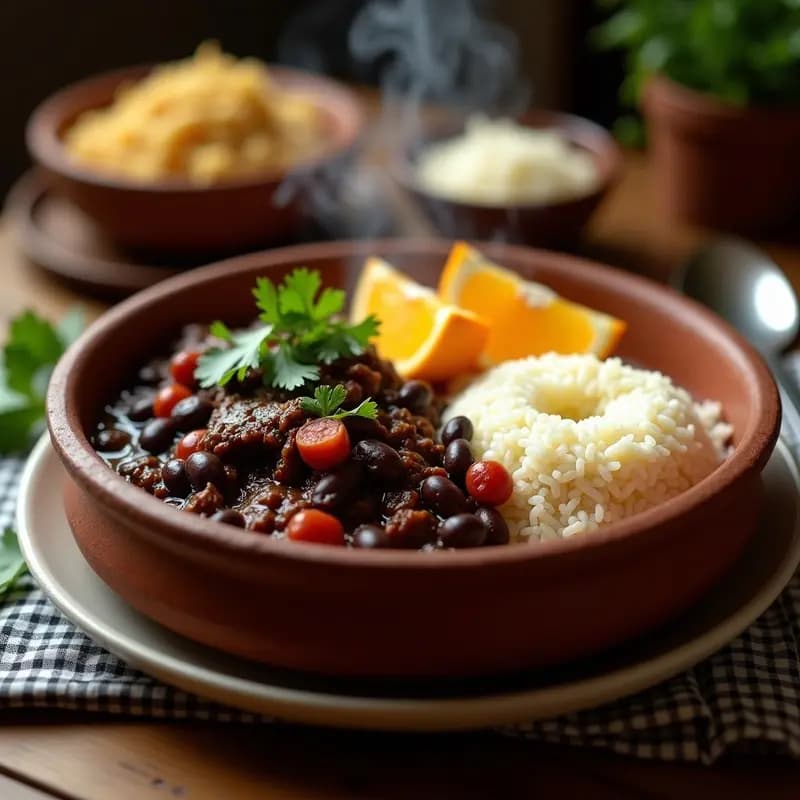Feijoada Brasileña con Arroz y Farofa: Estofado Completo de Frijoles Negros