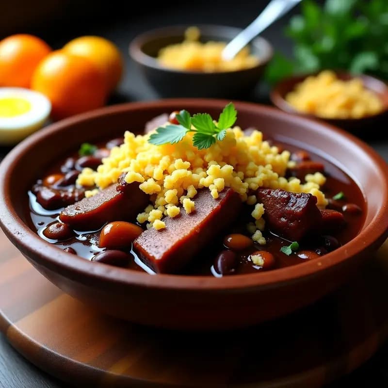 Feijoada Brasileña de Frijo Negro y Costillas: Receta con Farofa Crujiente
