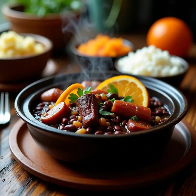 Feijoada Brasileña: Estofado de Frijoles Negros con Carnes Ahumadas y Naranjas