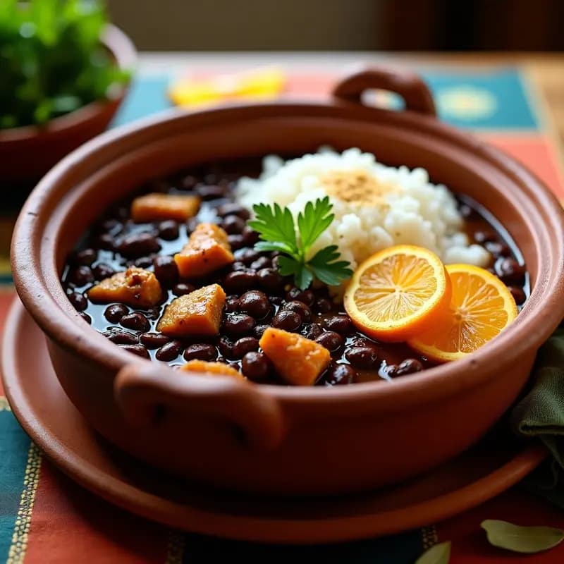 Feijoada Brasilera Vegana: Estofado de Frijoles Negros con Seitan y Naranjas