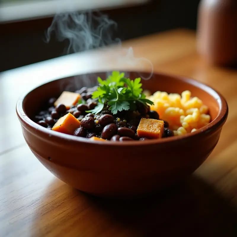 Feijoada Brasileña de Frijoles Negros y Tofu: Receta Vegana con Acompañamiento de Farofa