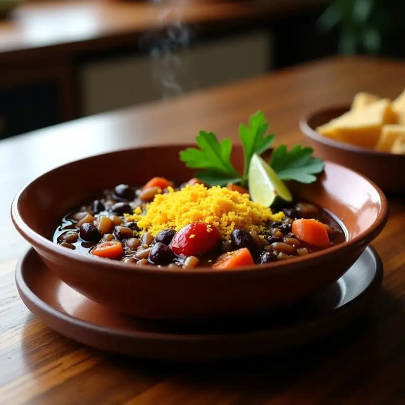 Feijoada Brasilera de Frijoles Negros y Verduras con Farofa: Receta Vegana y Reconfortante