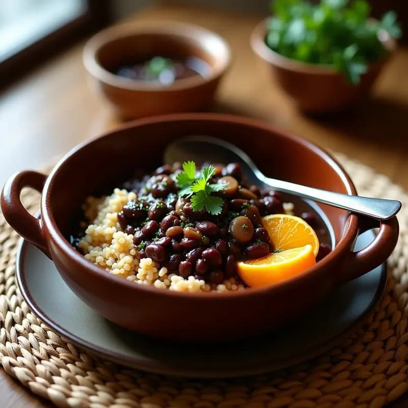 Feijoada Brasileña de Hongos Shiitake y Frijoles Negros: Receta Vegana con Arroz Integral
