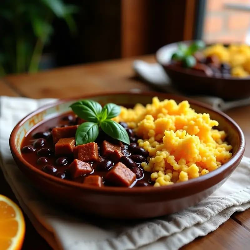 Feijoada Brasileña de Jackfruit: Guiso Vegano con Toque Ahumado y Farofa Crujiente