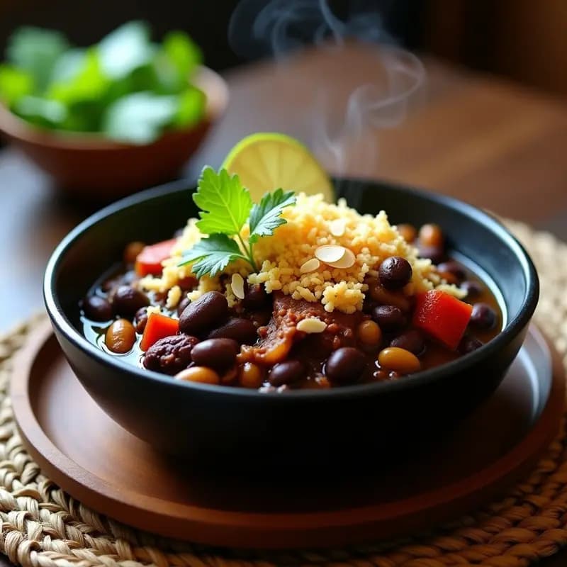 Feijoada Brasileña de Jackfruit: Estofado Negro Vegano con Acompañamiento de Farofa