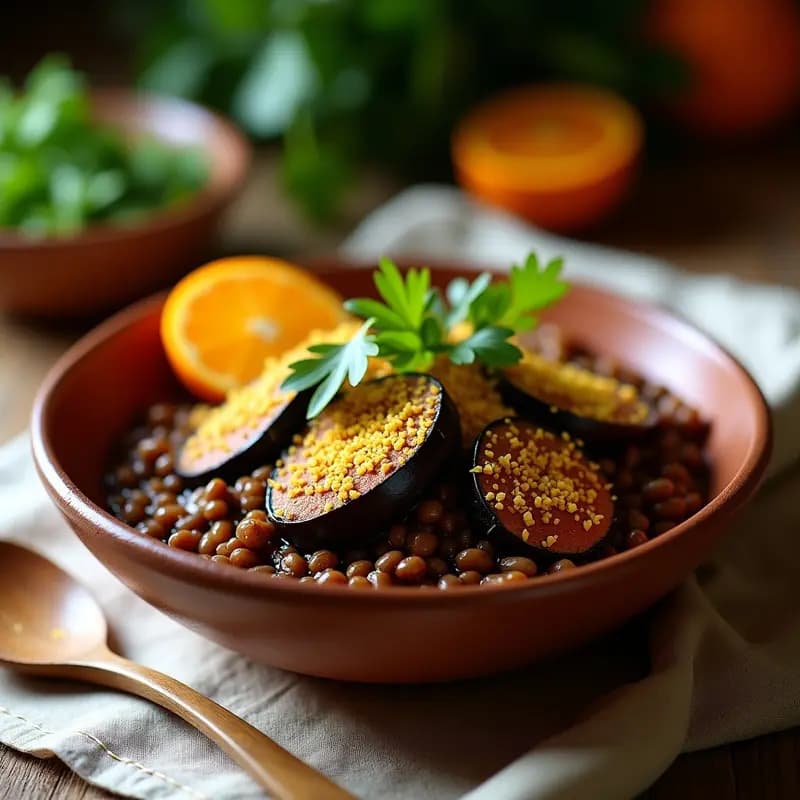 Feijoada Brasileira de Lentejas y Ahumado de Berenjena: Receta Vegana con Farofa