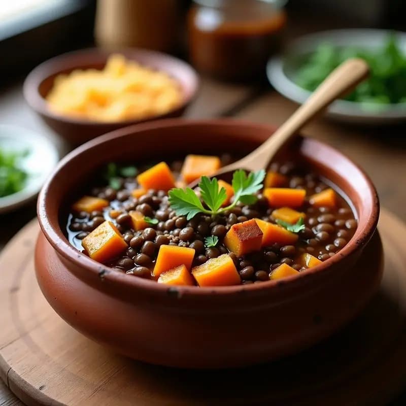 Feijoada Brasileña de Lentejas y Calabaza: Estofado Vegano en Olla Lenta