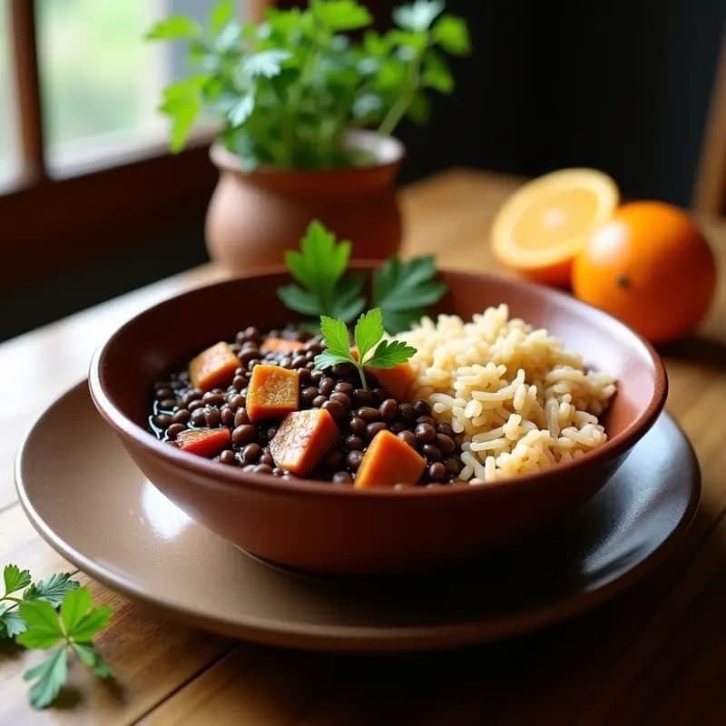 Feijoada de Lentejas Negras con Arroz Integral: Receta Brasileña Vegana y Alta en Hierro
