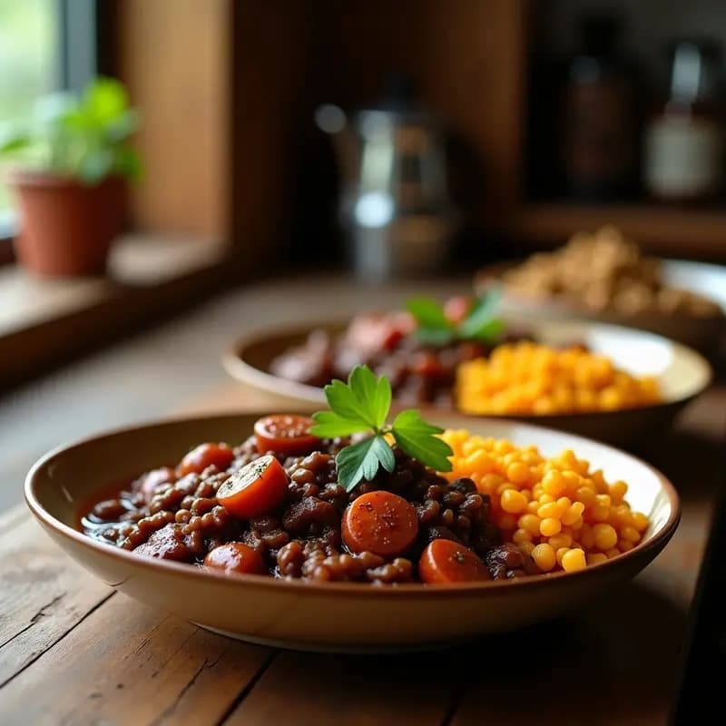 Feijoada Brasileña de Lentejas Negros: Estofado Vegano con Farofa Crujiente