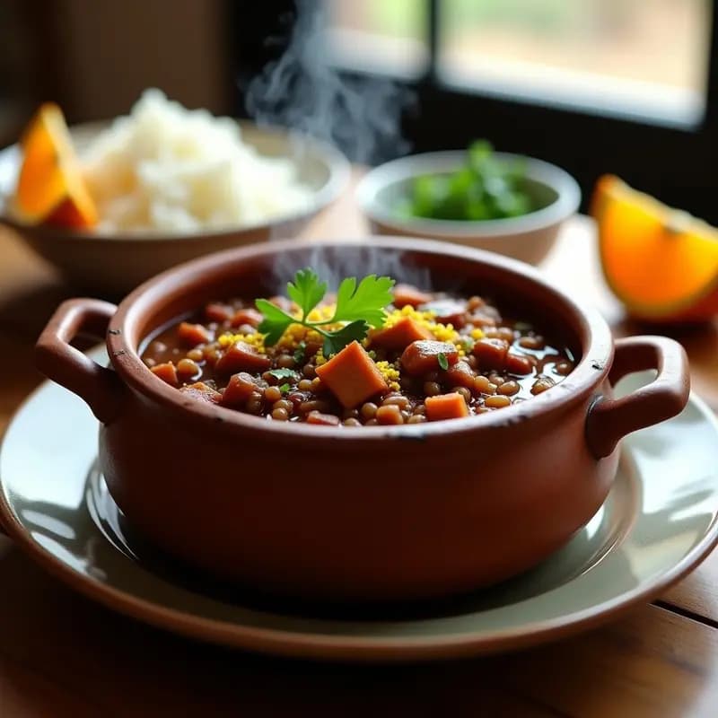 Feijoada de Lentejas y Tofu Ahumado: Estofado Brasileño Vegano y Contundente