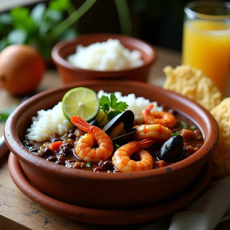 Feijoada de Mariscos con Arroz y Farofa: Receta Brasileña Costera y Sabrosa