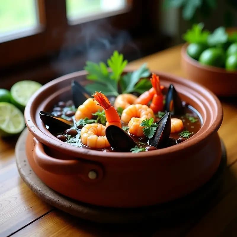 Feijoada de Mariscos: Estofado Brasilerio de Frijoles Negros y Langostinos para Amantes del Mar