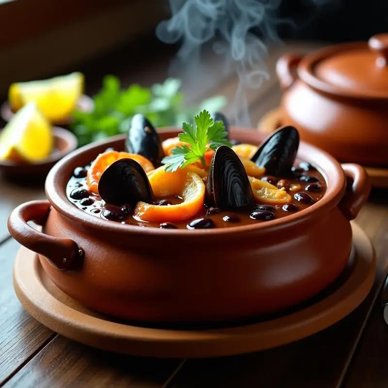 Feijoada de Mariscos: Receta Brasileira con Mejillones y Calamares en Olla