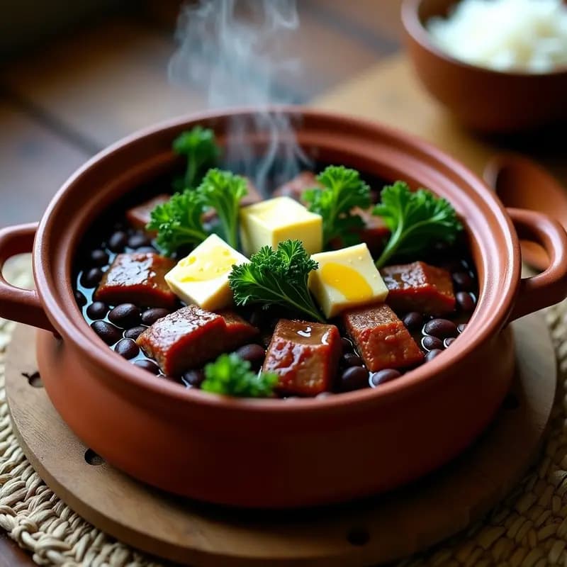 Feijoada Brie BRazileña con ribeyrolles y col kale: Receta tradicional en olla lenta