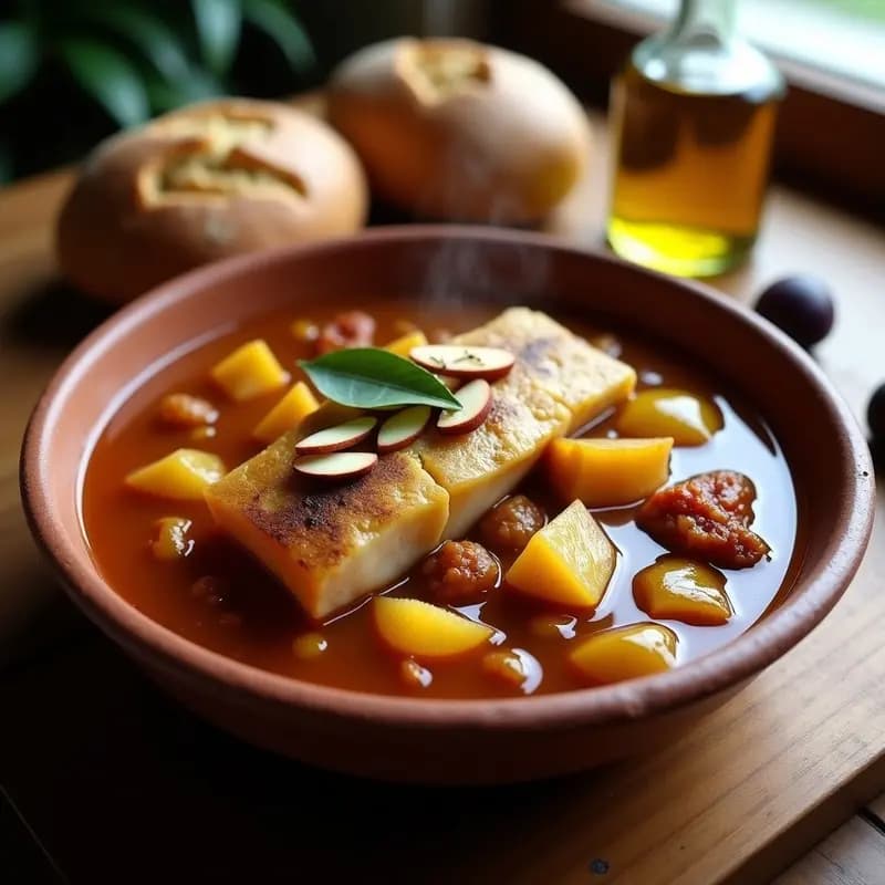 Feijoada de Rombo y Caldillo de Frutas: Estofado Portugués Tradicional con Toque Dulce