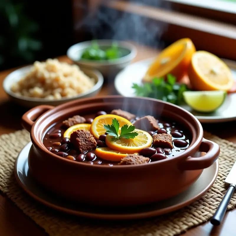 Feijoada Brasileña Vegana: Estofado de Judías Negras con Seitan y Naranjas