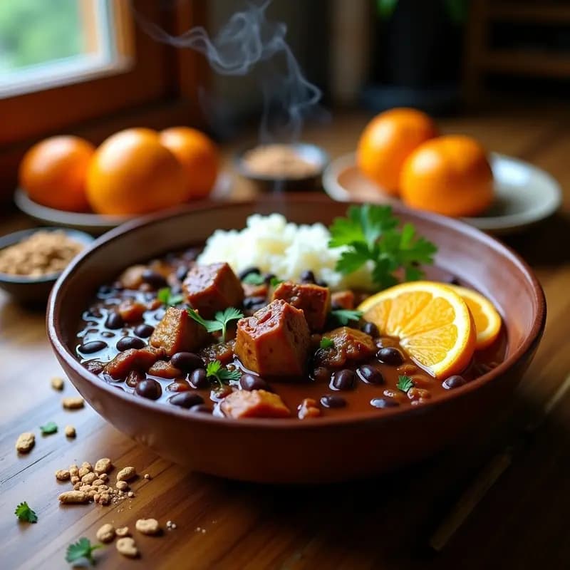Feijoada Brasileña Vegana con Seitan y Naranjas: Receta Contundente en Olla Exprés