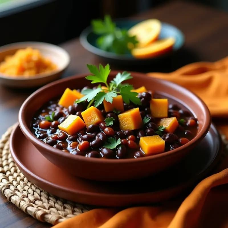 Feijoada Brasileña Vegetariana: Guiso de Frijoles Negros con Calabaza y Tofu
