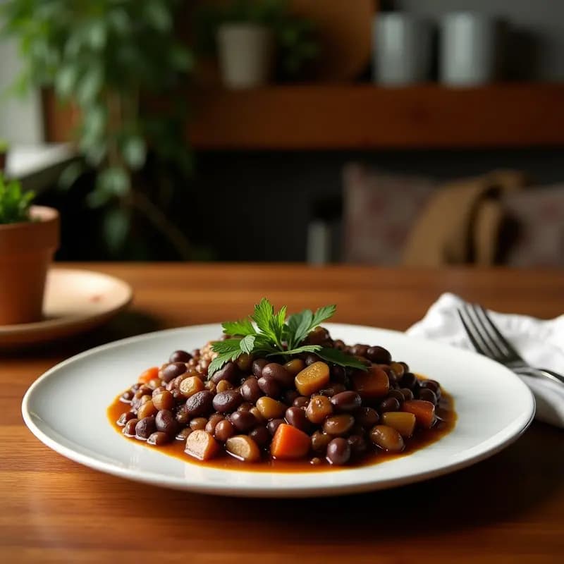 Feijoada Vegetariana: Estofado Brasileño con Frijoles Negros y Seitan al Azafrán