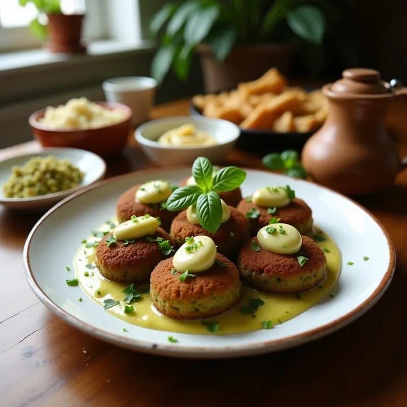 Felafel de Garbanzos Verdes con Salsa de Tahini y Granadas: Aperitivo Mediterráneo Crujiente