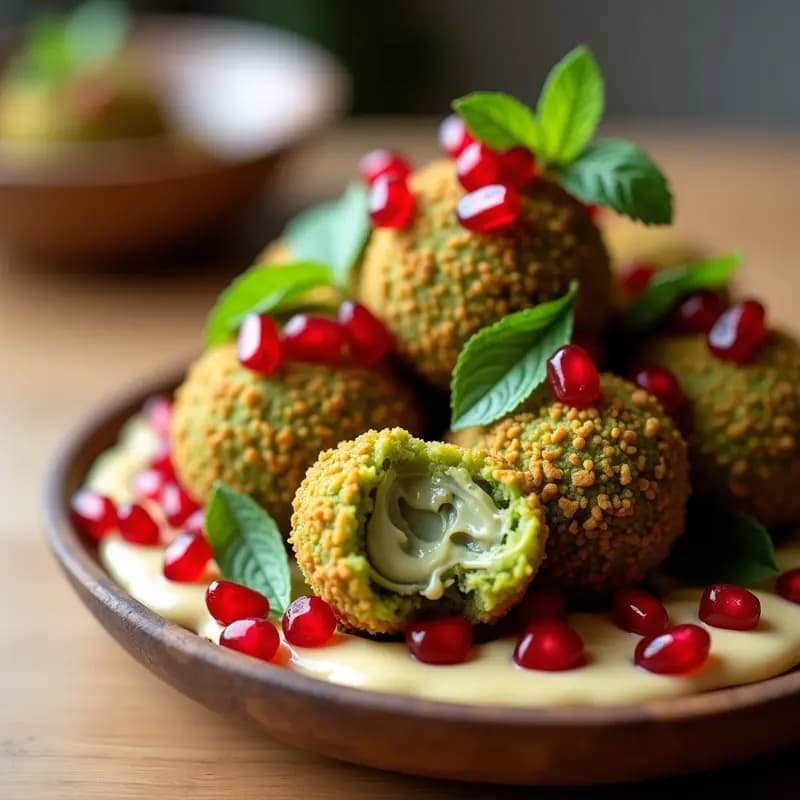 Felafel de Habas Verdes con Tahini y Granado: Entrante Árabe Sin Gluten y Crujiente